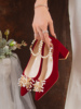 中式婚鞋女粗跟红色结婚鞋孕妇，可穿婚纱秀禾服两穿不累脚新娘鞋子