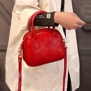 格林小镇女包韩国小众波士顿保龄球，包包休闲手提单肩斜挎红色婚包