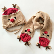 冬季儿童线帽男女童圣诞麋鹿帽小童针织毛线套头帽子围巾新年帽潮
