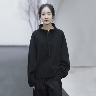 yuantu设计师品牌女装秋季半高领卫衣长袖，加厚文艺气质上衣