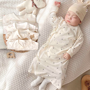 春秋宝宝衣服纯棉连体衣新生儿护肚睡袋初生儿四季包被长袖0-3岁