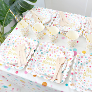 一次性餐盘蛋糕盘子圆形碟子儿童生日派对餐具套装彩色圆点纸盘