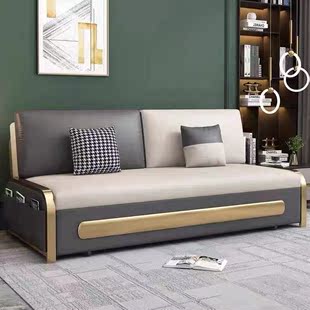 轻奢两用沙发床多功能可折叠推拉客厅小户型单双人(单双人，)储物科技布沙发(布沙发)