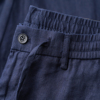 夏季薄款深蓝色品质纯亚麻休闲直筒裤 纯色简约宽松弹力腰头长裤
