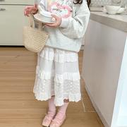 2024春季韩国童装女童白色蛋糕裙蕾丝半身裙女宝甜美公主裙