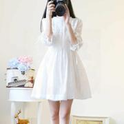 法式女装白色小清新蕾丝连衣裙，2023显瘦仙女甜美宽松公主裙子