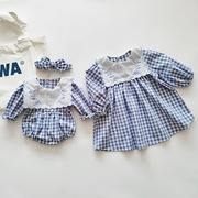 73码婴儿包屁衣宝宝衣服1周岁长袖女童裙子6个月姐妹装秋装连衣裙