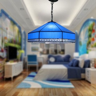 蓝色蒙古包吊灯简约中式地中海，包间餐厅灯酒店，吧台彩色玻璃艺术灯