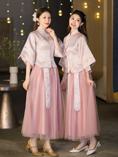 新中式伴娘服女秋季香槟色闺蜜装姐妹团结婚秀禾礼服大码显瘦