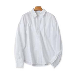翻领长袖衬衫春夏季宽松休闲白色衬衣女外贸，套头上衣25112