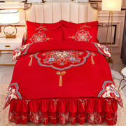 结婚四件套婚庆大红色床品秋冬加厚磨毛床裙被套新婚床上用品