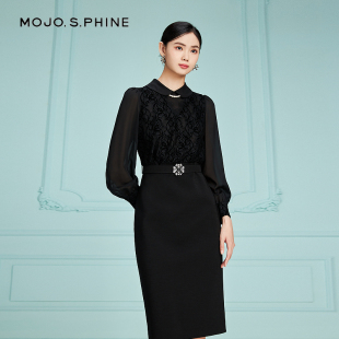 mojo2023年秋冬季圆领收腰显瘦长袖，连衣裙高级感气质长裙