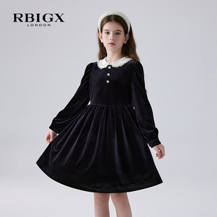 RBIGX瑞比克童装中大童礼服长袖法式优雅风丝绒女童连衣裙