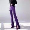 aksaya时髦洋气修身显瘦紫色，高腰裤子开叉微喇长裤，女2023年春秋季