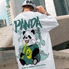 oversize国潮熊猫短袖t恤男潮牌大码中国风宽松纯色体恤白色半袖