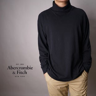 美国Abercrombie Fitch男士af纯棉宽松堆堆领长袖t恤打底衫