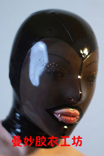 满面 乳胶衣 乳胶头套 开网孔 经典透明黑款式面具面罩