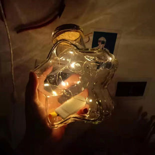 LED灯许愿瓶夜光幸运星玻璃木塞瓶创意瓶摆件瓶花鼓星星瓶d