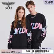 BOYLONDON秋冬男女同款上衣彩色字母珠光印花潮流套头卫衣N03001