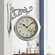 欧式双面挂钟客厅创意钟表静音，时尚复古北欧时钟美式高级感挂墙表