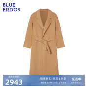 blueerdos秋冬舒适羊毛混纺系带，设计美拉德中长款毛呢外套女