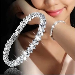 欧美罗马手链女锆石，水晶手镯环镶钻时尚饰品满钻2023