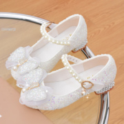 公主鞋女童白色高跟鞋春秋季皮鞋，儿童鞋小女孩舞台演出水晶鞋