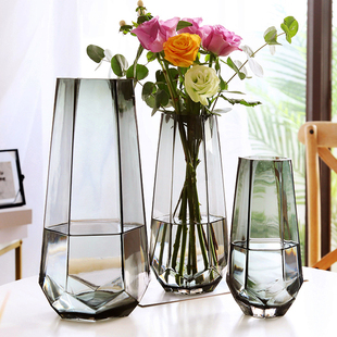 北欧简约创意玻璃花瓶透明罗马柱式花器客厅，餐桌插花花瓶装饰摆件