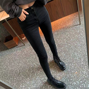加绒黑色牛仔裤女2023秋冬季修身显瘦弹力，高腰紧身小脚铅笔长裤子