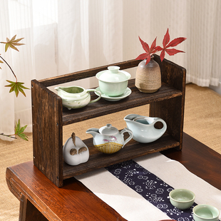 博古架实木中式壁挂墙上多宝阁桌面小型茶具，现代简约挂墙茶壶置物
