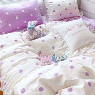 公主风纯棉床上四件套100全棉，ins女生宿舍床品粉色被套床单三