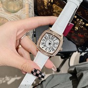 蒂米妮女士手表潮流，韩版方形表盘皮带，时尚石英真皮白色国产腕表