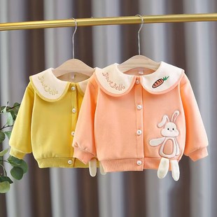 女宝宝加绒外套0-2岁秋冬洋气小女童开衫456个月婴儿冬天衣服