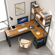 官顾实木转角书桌书柜组合家用l型，台式电脑桌小户型卧室书房