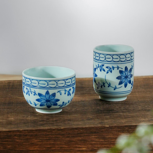 美浓烧日式釉下彩茶杯中古日式手工复古侘寂风陶瓷主人杯子茶具