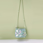 芬芳之品原创休闲布包时尚甜美立体刺绣小包链条斜背仙女绿包