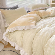 奶白冬季床上珊瑚绒四件套床单加绒被套法兰牛奶绒被罩冬天单面绒