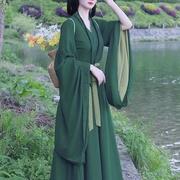 绿色汉服女魏晋风直裾，古装广袖流仙裙超仙气飘逸古典舞蹈演出服装