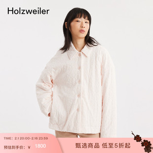 holzweiler女士浅粉色，宽松舒适提花，系扣衬衫夹克