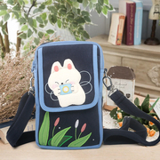 kine猫 原创天使兔斜挎包棉布卡通可爱女学生休闲双层拉链手机包