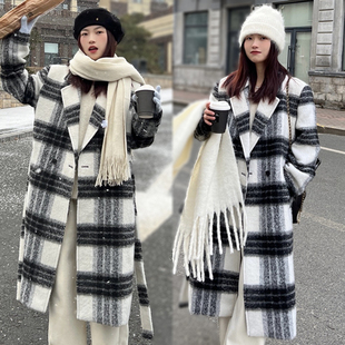 冬季韩系长款格子呢子大衣女毛呢外套小个子高级感气质外套潮