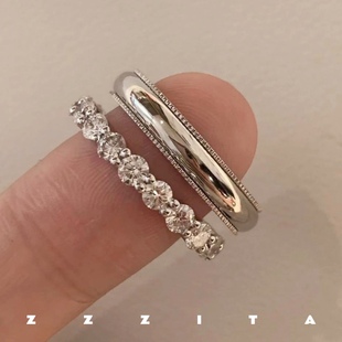 ZZZITA 小排钻～925纯银闪钻戒指高级精致气质叠戴满钻轻奢细指环