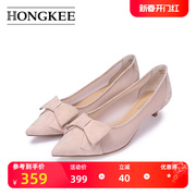 hongkee红科尖头女鞋，2021夏季猫跟纱网仙女凉鞋hb51s204