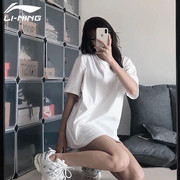 李宁速干冰丝短袖女T恤2024夏季白色短T宽松大码运动服女士