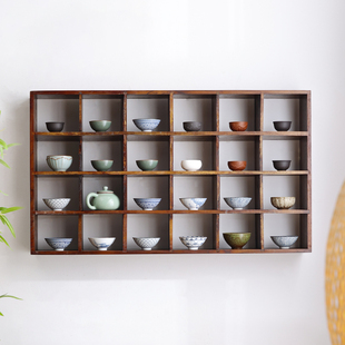 泰吉利实木博古架中式壁挂茶壶，展示架茶室茶杯置物架茶桌小多宝阁