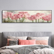 紫粉色床头画天鹅花卉房间主，卧室玫瑰装饰画挂画背景墙壁水晶瓷画