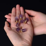 天然紫水晶紫黄晶回纹圆柱香薰瓶项坠可加精油或香水 饰品礼物