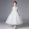 儿童中袖白色婚纱裙女童公主，长裙子大童长款礼服连衣裙表演出服装