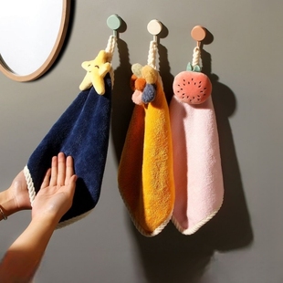 擦手毛巾挂式可爱卡通，擦手巾家用洗手间，擦手小方巾不掉毛柔软耐脏
