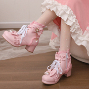马丁靴高跟短靴公主，中大童女童lo粉色，靴子儿童靴小女孩加绒冬季
